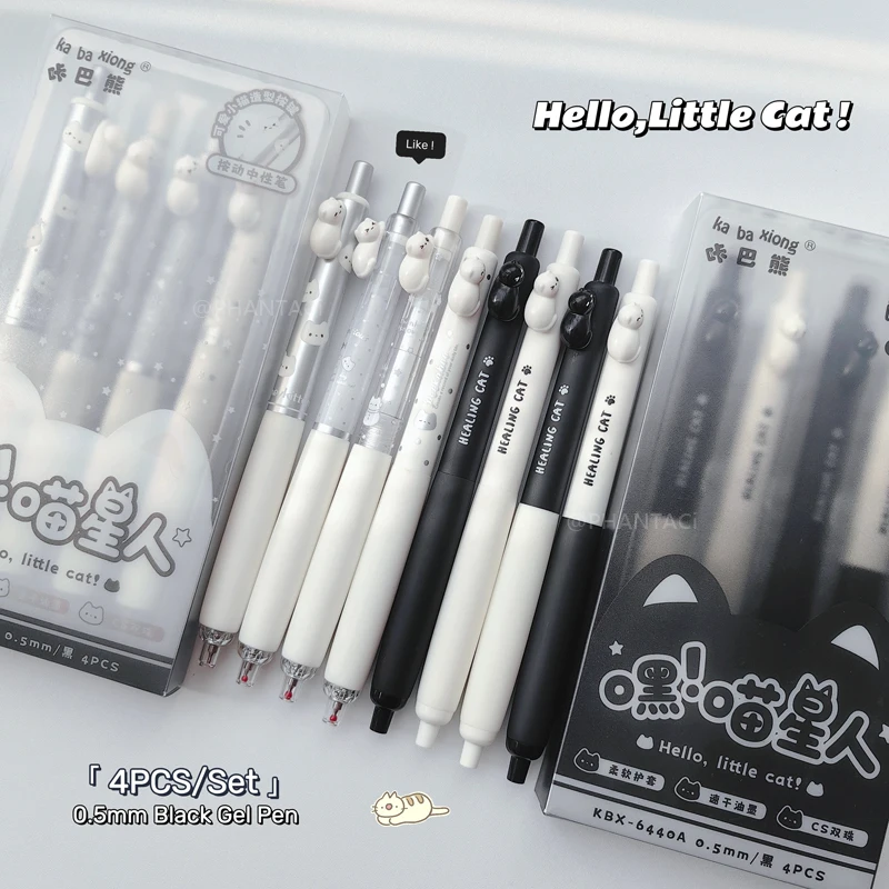 

4PCS/Set Cute Little Cat Style Gel Pen 0.5mm Quick Dry Black Pen Soft Touch Design Smooth Writing Gel Pen Office Supplies