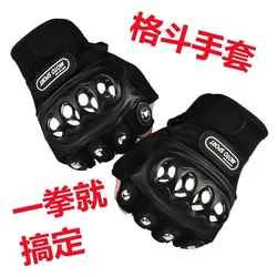 Safety Stainless Steel Shell Half Finger Tactical Gloves Men Motorcycle Protection Shooting Combat Hunting Self-Defense