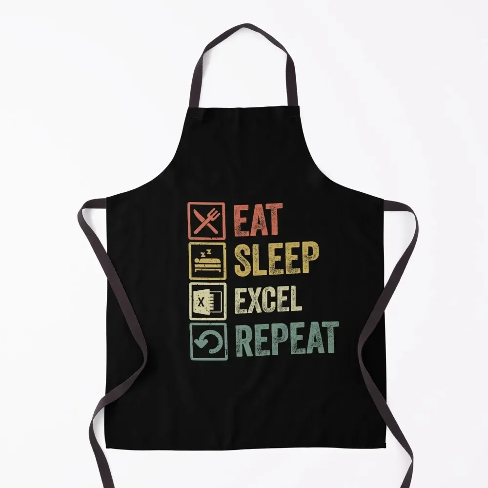 

Funny eat sleep excel repeat retro vintage style Apron beauty master Kitchen Man Apron