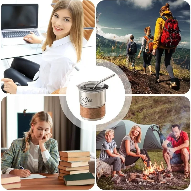 Stainless Steel Coffee Mug Portable Outdoor Camping Beer Mug High Appearance Horizontal Anti-burn Reusable Straw Water Bottle