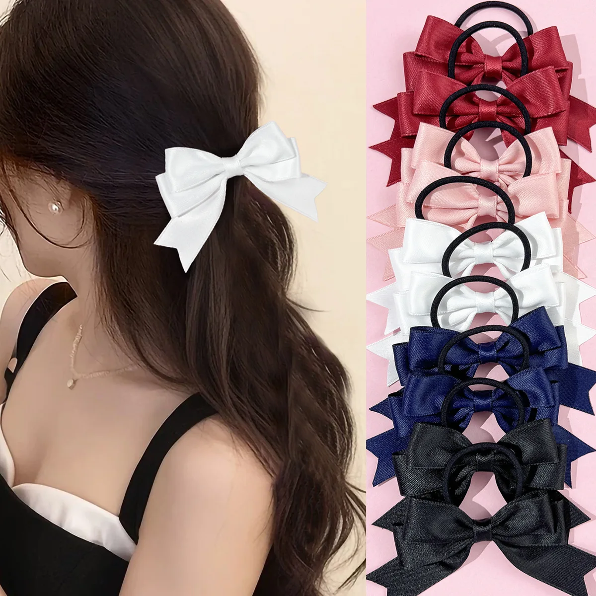 

2 резинки для волос с бантиками, милые и простые, универсальные для двойных хвостиков, подходят для повседневного ношения, розового цвета в ретро-стиле, свежие и элегантные аксессуары для волос, идеально подходят для женщин, идеальный подарок для женщин.