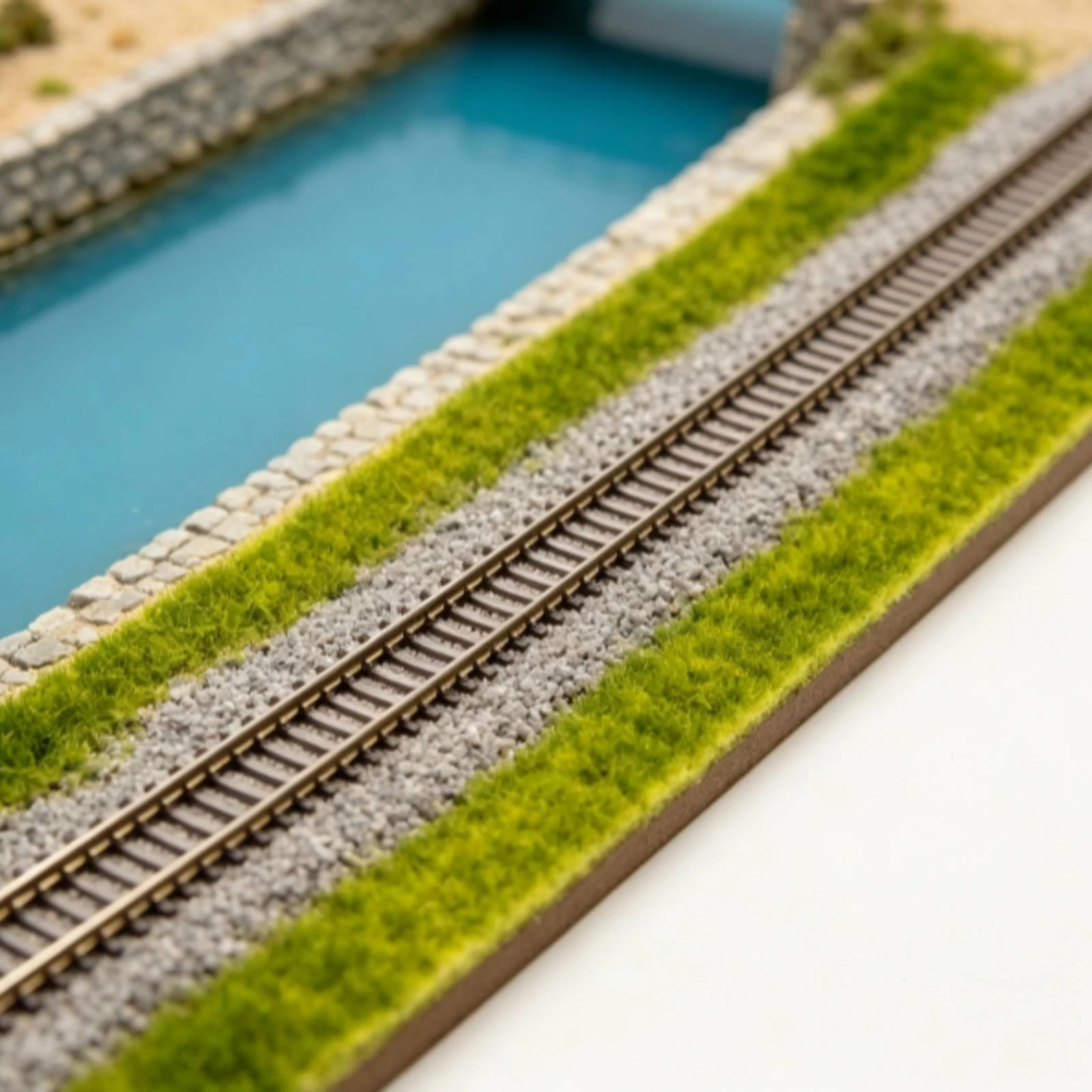 Model Railway Track Strip Pre-Ballasted N-Scale Track with Grass Low-Silhouette Easy for Modelers, Dioramas, Micro Landscapes