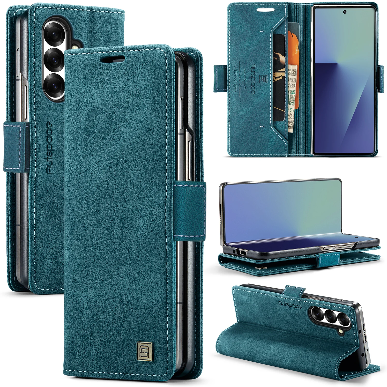 A01 For Samsung Galaxy Z Fold 8 Ultra Magnetic Flip Wallet Phone Case, Retro PU Leather Cover With Card Slots Kickstand Shell