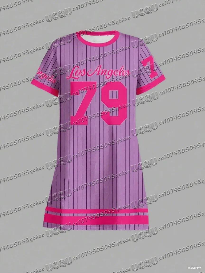 夏の女性の Tシャツドレスプラスサイズカジュアルロサンゼルスプリント O ネックレディ半袖プルオーバードレス女性服