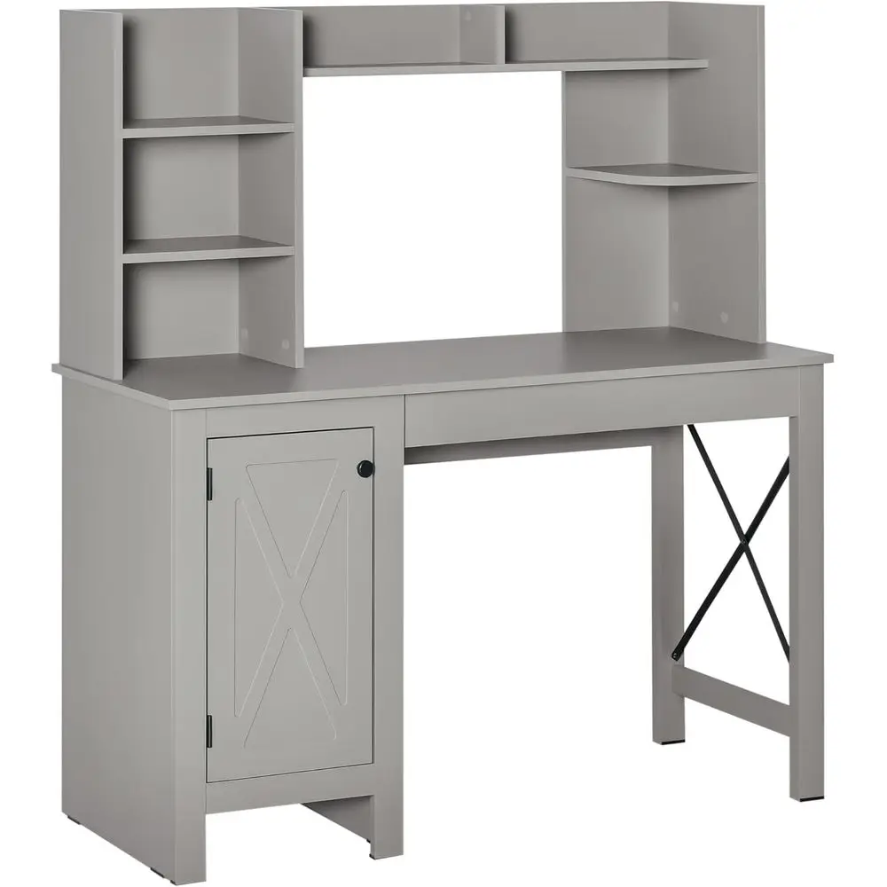 Light Grey Computer Desk with Hutch, Storage Cabinet, Suitable for Home Office or Study