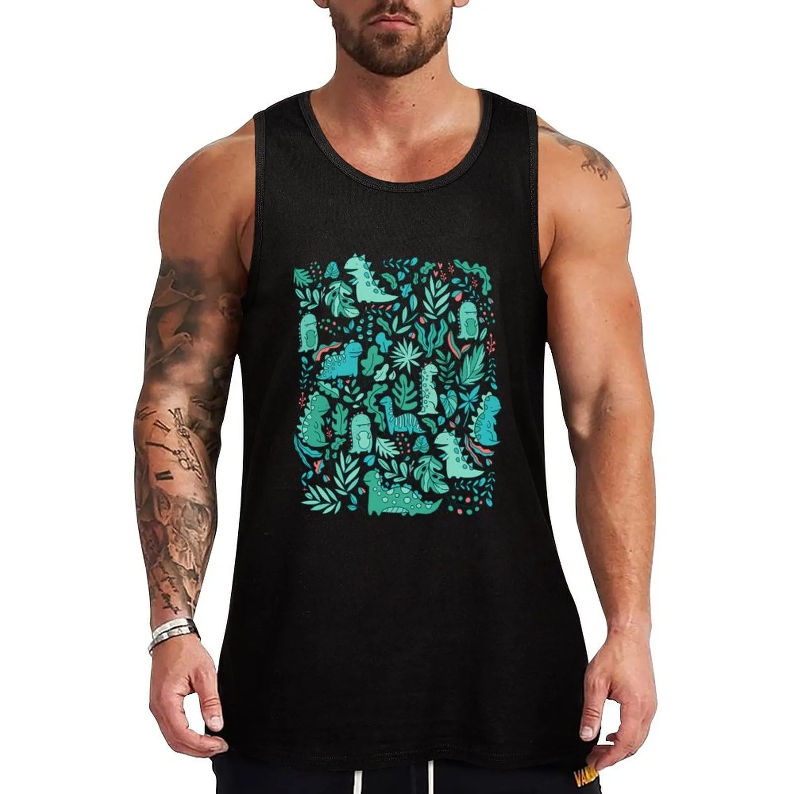 

Cute dinosaurs and tropical leaves Tank Top Male clothes sleeveless Men's t-shirts Men's summer clothes Sleeveless men