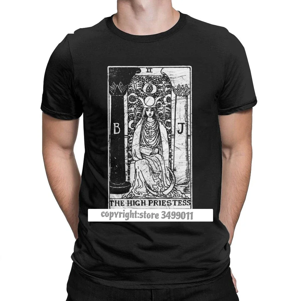 The High Priestess Tarot Card Major Arcana tune Telling Occult Tshirts Men Premium Cotton Tops T Shirt Fitness Tee Shirt