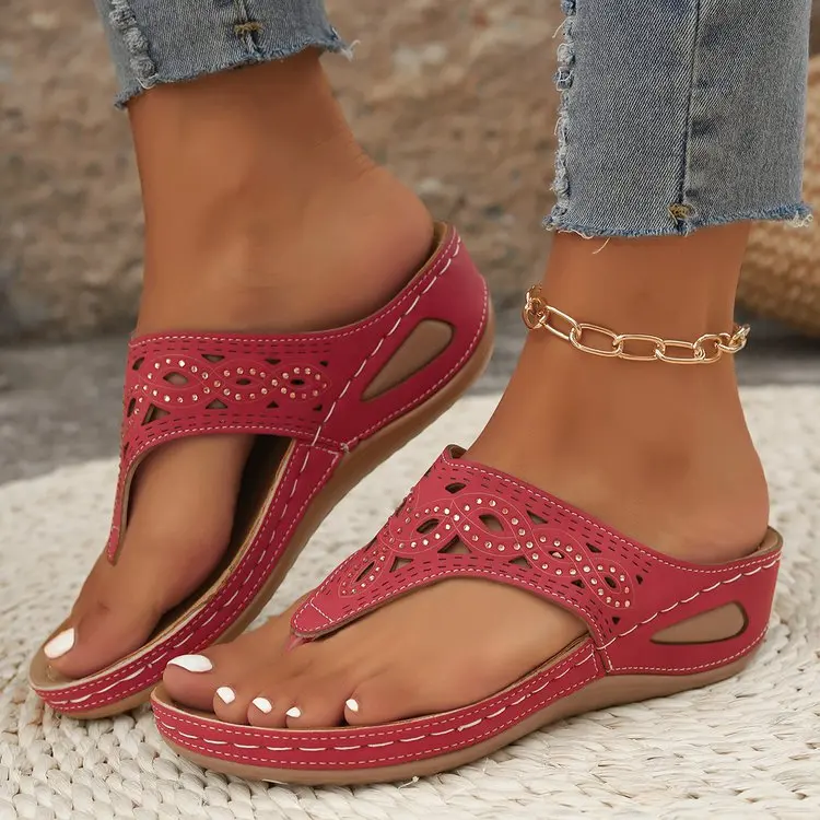 Frauen Keil Plattform Flip-Flops Damen Slide Slip auf Tanga Sandalen Sommer Strand Hausschuhe Atmungsaktive Weiche Unterseite Walking Hausschuhe – Detail 13
