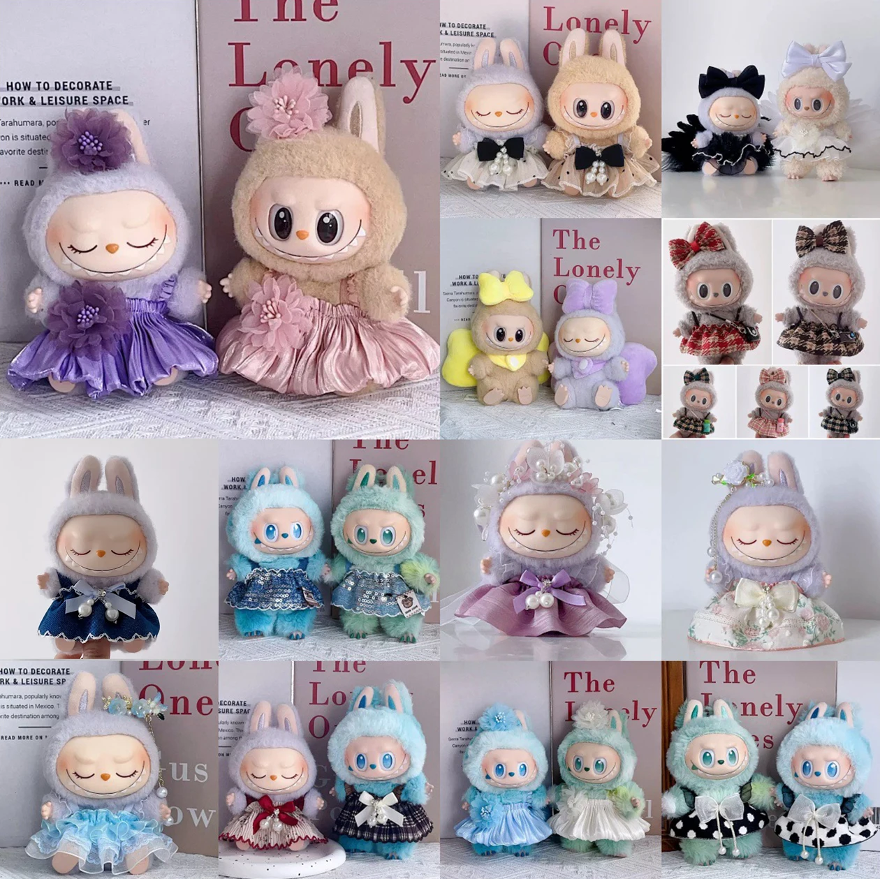 Mini ropa de muñeca de peluche, falda de brotes con accesorio para el cabello de perlas para muñecas Idol Labubu I II, muñeca Kpop de Corea, regalos de ropa DIY