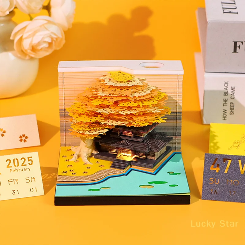 2026 Desk Calendar With LED Light 3D Tear-away Calendar Paper Time Piece Calendar Carving Art Memo Pad Notepad Gift Christmas