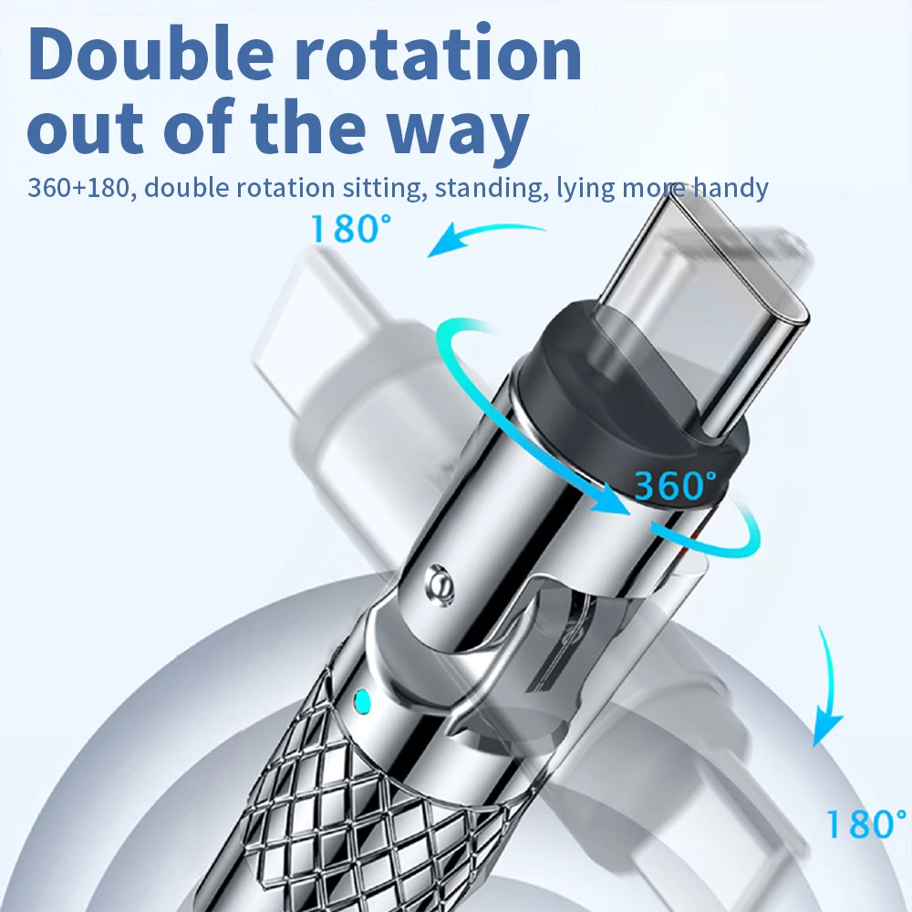 120W Fast Charge USB Type C Cable 540 Degree Rotation Elbow Cable for Game for Xiaomi Redmi Honor Samsung Phone Charge Data Cord