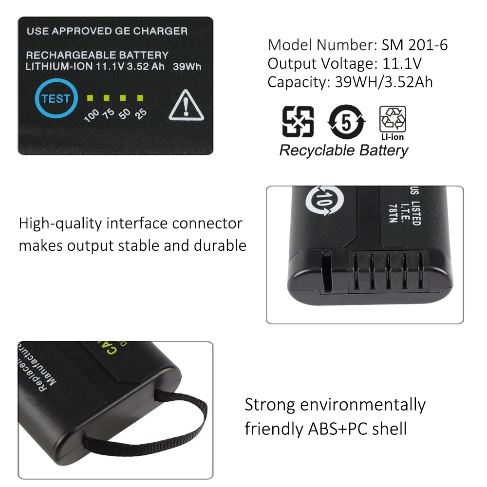 KingSener New SM201-6 Rechargeable Battery For GE DASH 3000 4000 5000 B20 B30 B40 B20I B30I B40I SM 201-6 11.1V 39WH 47WH 56WH