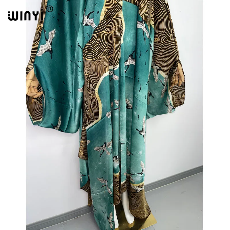 2022 WINYI Elegant Muslim Long Kaftan Retro holiday party Summer Dress Women Clothing Beach Wear Swim Suit Cover Up