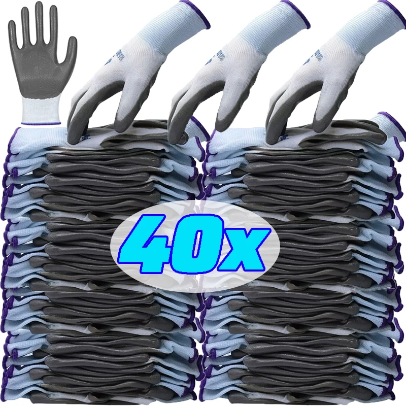 1/20Pairs Bulk Nitrile Coated Work Glove Industrial Strength Durable Anti Slip for Construction Gardening Labor Protective Glove