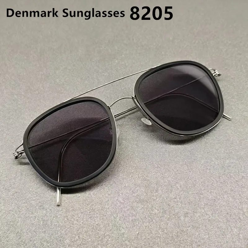 

Denmark Fashion Screwless Sunglasses 8205 Men's Titanium Ultra Light Double Beam Sun Glasses Women Retro Square Spectacle Frames