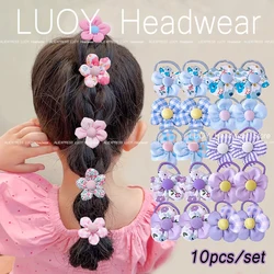 10pcs Mini Flower Shaped Hair Ties Rope Set Baby Girls Colorful Elastic Ponytail Holders Rubber Band Children Sweet Headwear