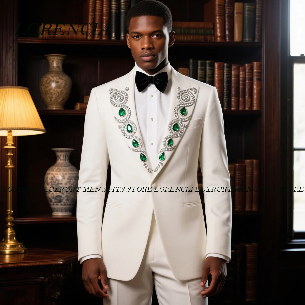 

Customized 2 Pieces Sets Men Suit Glitter Jewel Ornament Wedding Groom Tuxedos Slim Fit Groom Male Blazers High End Ropa hombre
