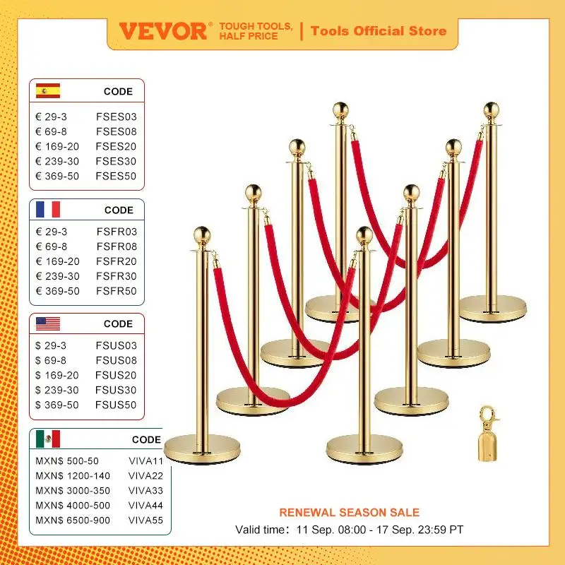 VEVOR 35.4 Inch Gold/Silver Crowd Control Stanchion Posts Queue Red/Black Velvet Rope Line Barriers with Stable Base for Stadium