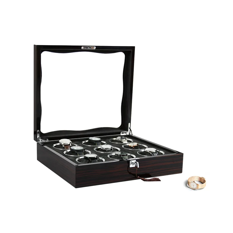 

igh-end black sandalwood aluminum clamshell window storage display box Wooden watch box 9