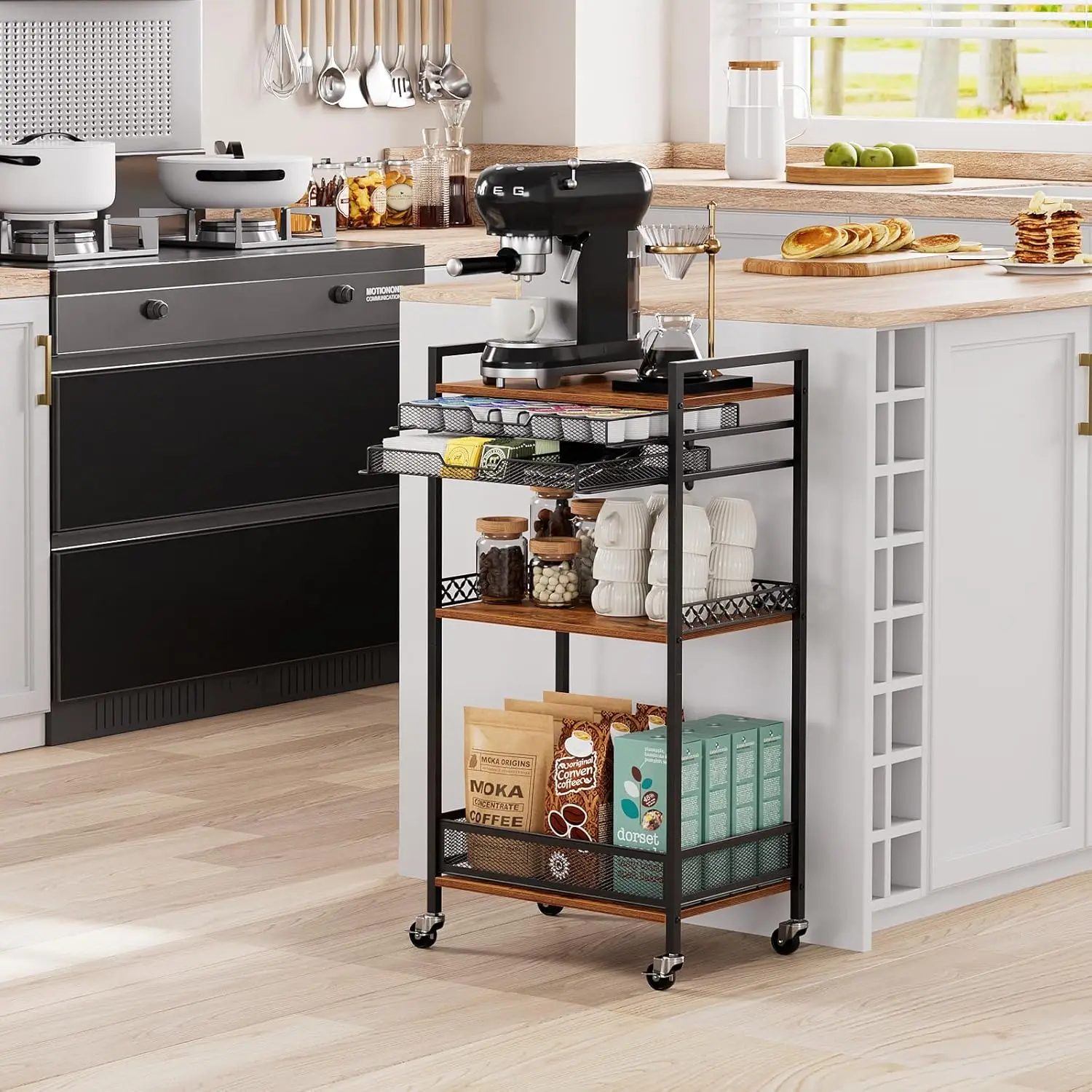 Multi-Functional Bar Accessories Organizer K Cup Holder Rack, Coffee Station Organizer for Nespresso Vertuo and K Cup Capsules