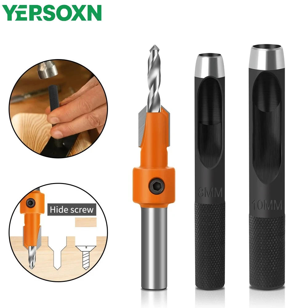 1/2/6Pcs 8-10mm Shank Woodworking Countersink Router Bit Punching Drill Set Screw Extractor Remon Demolition for Wood Milling