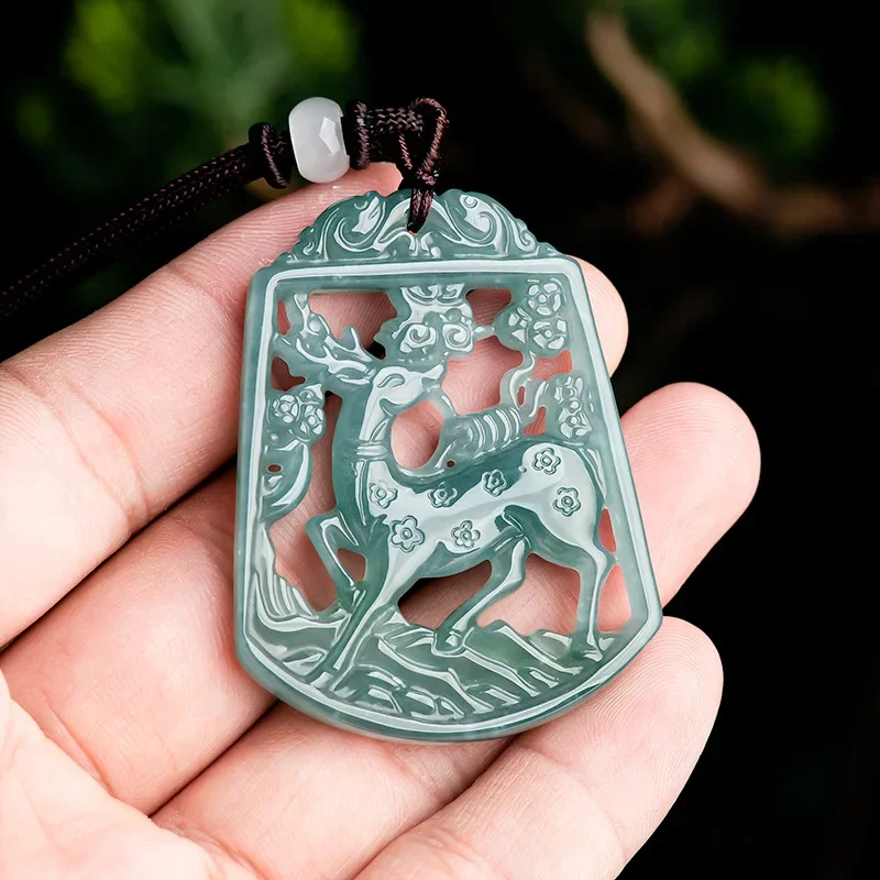 Burmese Jadeite Deer Pendant Jewelry Natural Energy Charm Jade Man Necklace Men Stone Fashion Christmas Charms Choker Designer