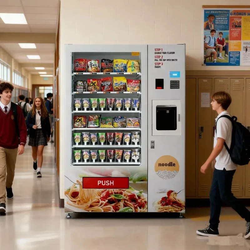 

Customized Metal Cup Noodles Vending Machine Hot Selling Instant Hot Water QR Code Payment Token Mall Hospital