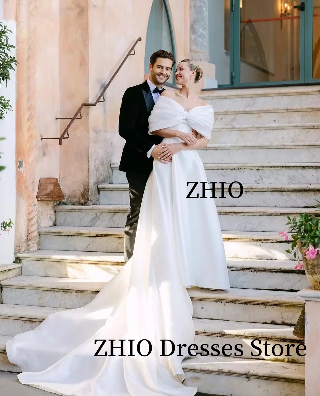ZHIO Bow robe De mariée a-ligne hors De l'épaule Royal Train longueur De plancher soie taffetas robe De mariée personnalisé robes De Novia