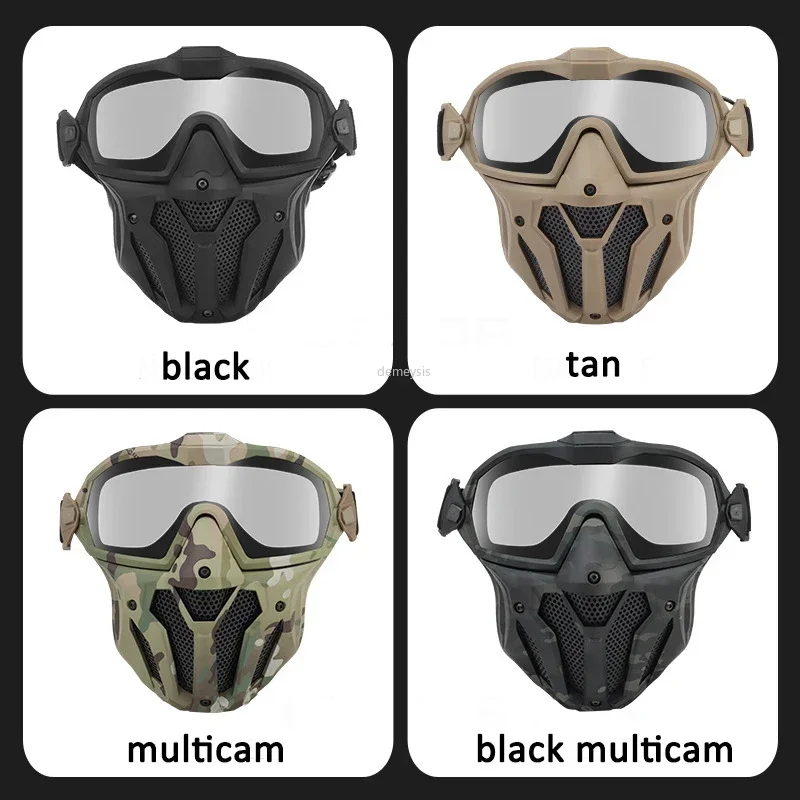 Masker Airsoft Kacamata Dapat Dilepas dengan Kipas Anti-kabut Topeng Wajah Penuh Pelindung Paintball Taktis Masker Kacamata CS Menembak