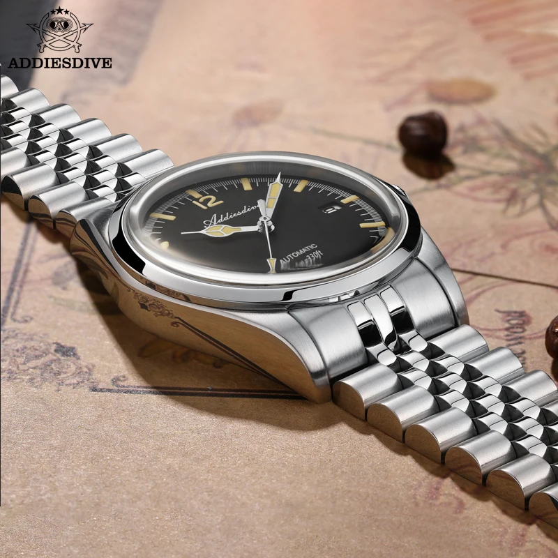 Addiesdive relógio masculino automático de aço inoxidável calendário exibição negócios lazer c3 luminoso à prova dwaterproof água 100m relógio de pulso ad2038