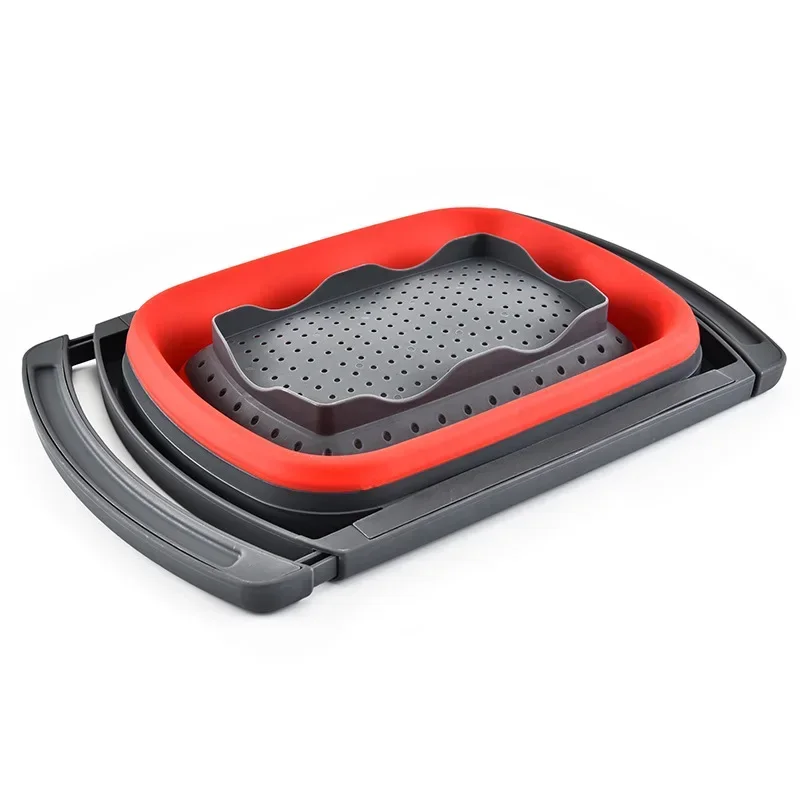 

Rectangular Telescopic Vegetable Basket Plastic Folding Drain Basket Multifunctional Fruit and Vegetable Basket Kitchen Utensils
