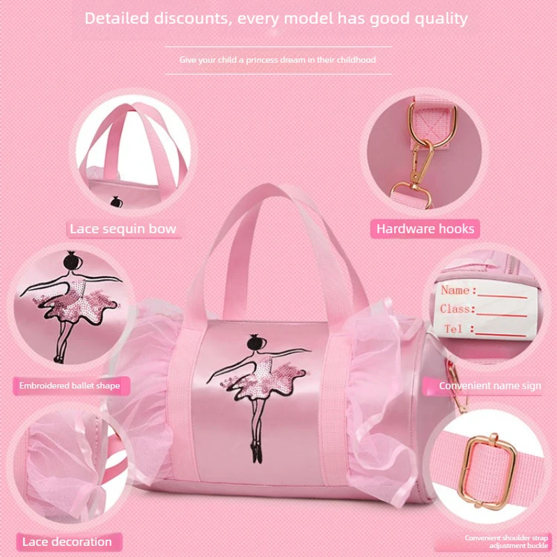 2024 New Ballet Dance Bags Pink Girls Sports Dance Kids Backpack Baby Barrels Package Bag Costume Clothes Shoes Dress Handbag