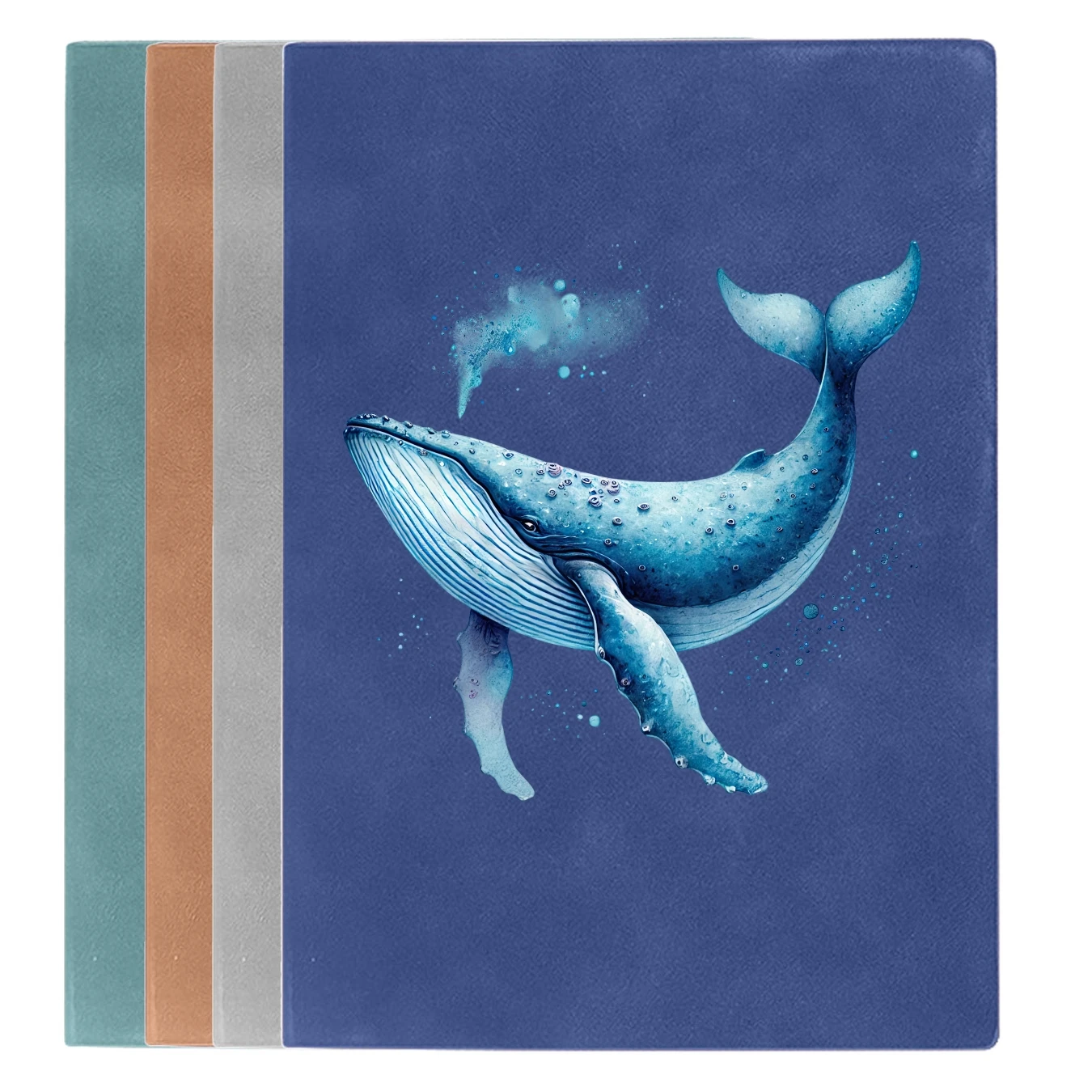 Vintage Leather Notebook with Watercolor Blue Whale Pattern for Study, Work, Birthday Gift, Business Meeting, University Journal