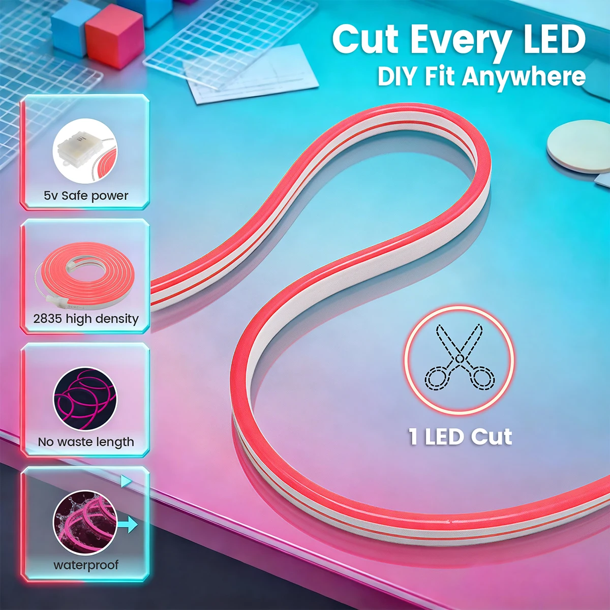 IP65 Waterproof 5V Neon LED Light Strip Battery Box 13key Controller 2835 120LED/m Flex Tube For Room TV Mirror Background Decor