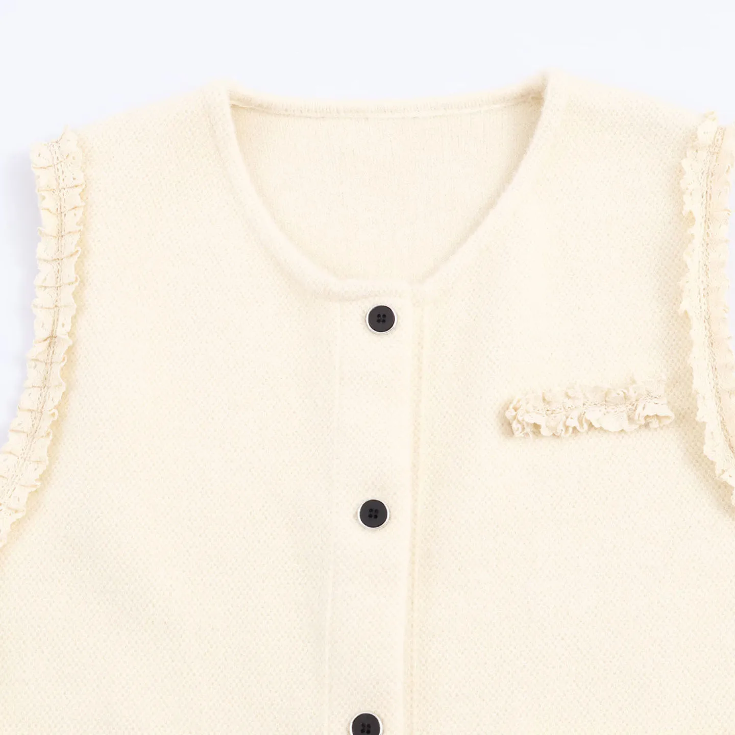レディーススタイル レース ラウンドネック ニット ノースリーブ オープンカーディガン ベスト 秋 2025 新作 Z 通勤スタイル 無地