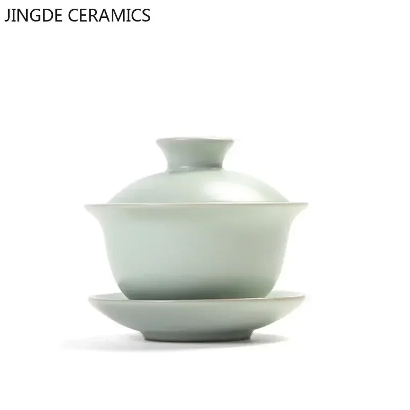 Chinese Style Ru Kiln Sancai Gaiwan Ice Crack Glaze Ceramic Tea Infuser Customize Tea Bowl Porcelain Cup with Lid Teacup