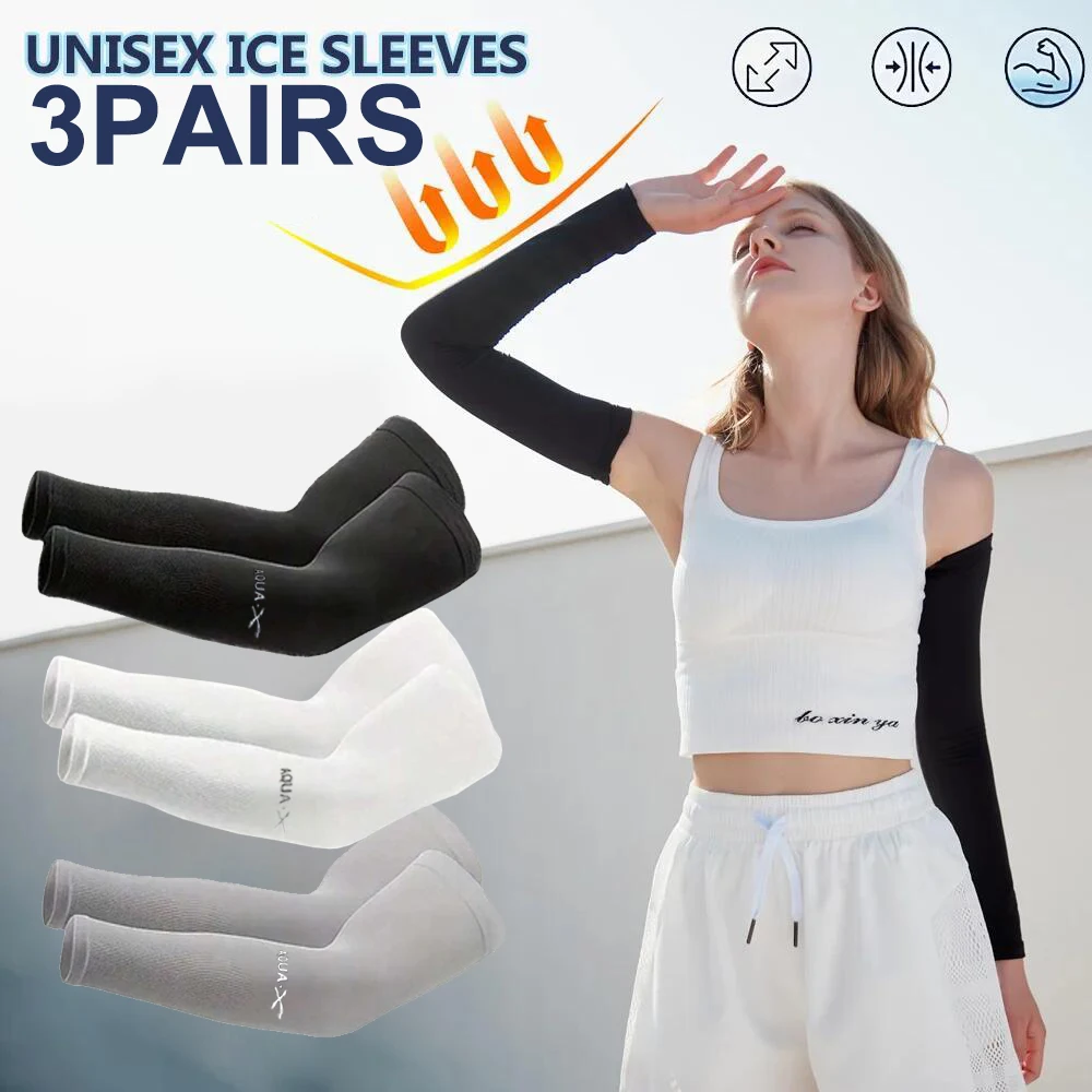 3 Paar Sommer-Kühlarmstulpen aus Eisseide, Unisex, modische Sonnenschutz-Armstulpen für Outdoor-Radfahren, Autofahren, Angeln