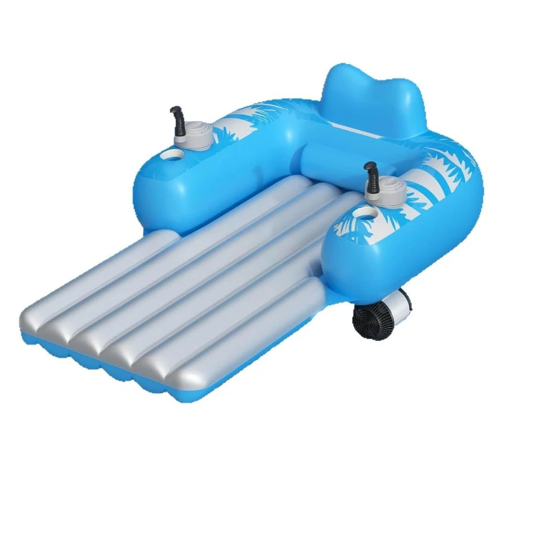 

Inflatable rechargeable pool motor floating row with dual motors and 2 storage compartments