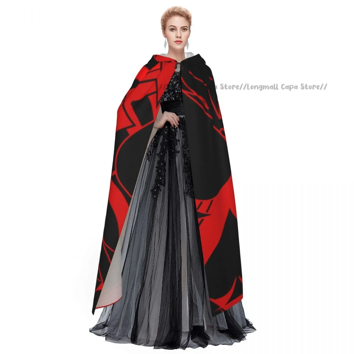 Cosplay Medieval Costumes Abstract Card Suits, Texture, Design Hooded Cloak Capes Long Robes Jackets Coat Carnival