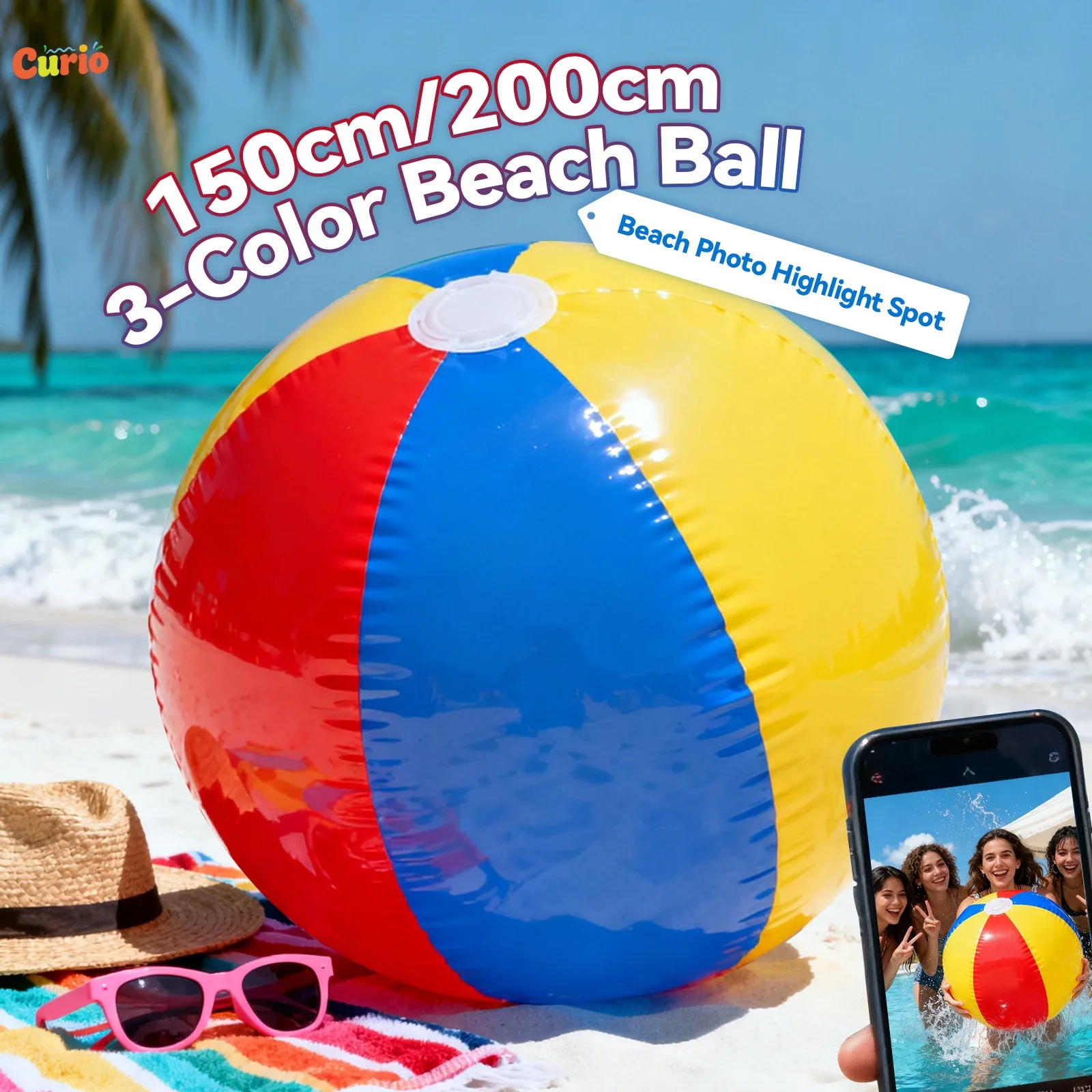 150/200cm Giant Durable PVC Inflatable Beach Colored Ball Summer Water Pool Party Multiplayer Throwing Game Outdoor Safe Fun Toy