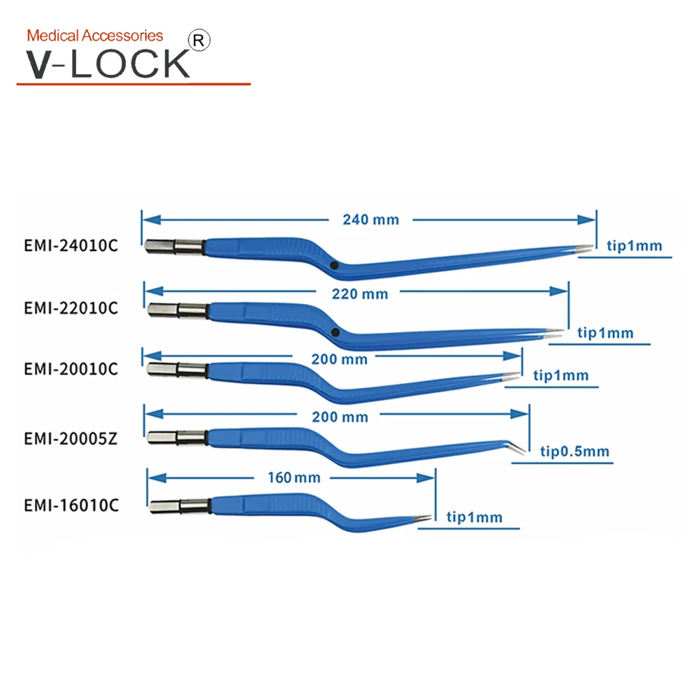 2025 V-LOCK Bayonet Bipolar Forceps Curved for Electrosurgical Unit 240mm 220mm 200mm Length and Cable  Choosable
