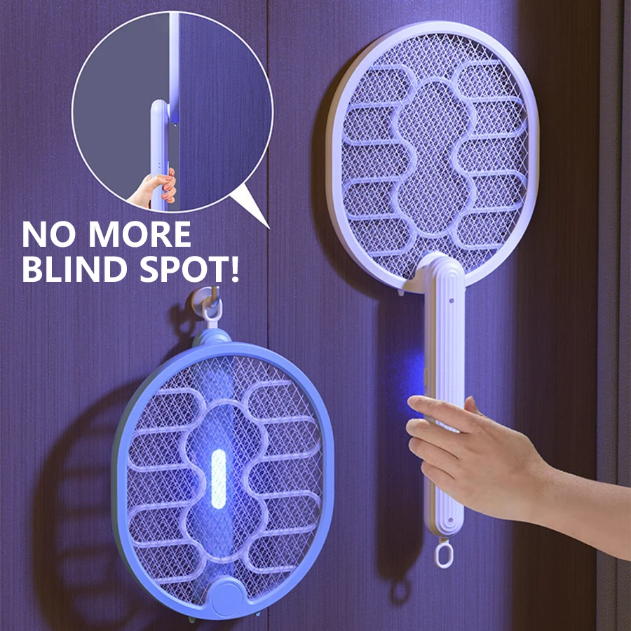 Electric Fly Swatter Racket 2 in 1 Smart Bug Zapper with USB Rechargeable Base Powerful Mosquitoes Trap Lamp Fly Killer