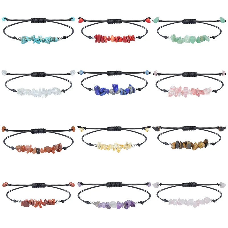 

10pcs Natural Gem Stone Bracelet Chakra Irregular Crystal Chip Beads Weave Bracelets Friendship Bangles for Women