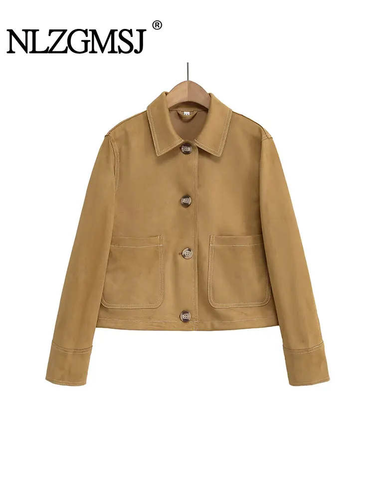

NLZGMSJ Vintage Chic Women Jackets Solid Turn-down Collar Long Sleeve Coats New Fashion 2025 Autumn Office Lady Jackets