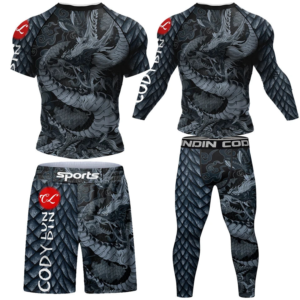 Boxing Adults Sports Rash Guard MMA T-shirt+Pant Suit for Men Rashguard No-Gi and Gi Jiu Jitsu BJJ Jerseys Male Fighting wear