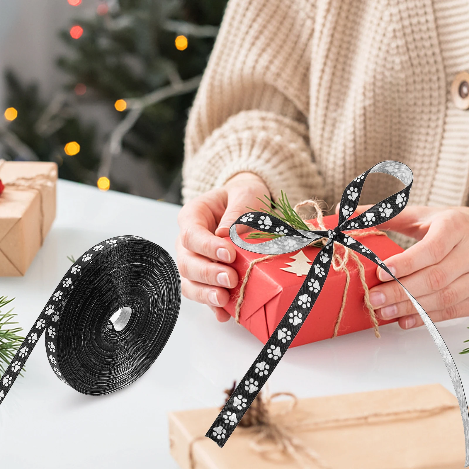 

White Paw Print Ribbon Bulk Craft Making Ribbon DIY Supply Multi-Use Wrapping Cartoon Packing Polyester Decor DIY Supply