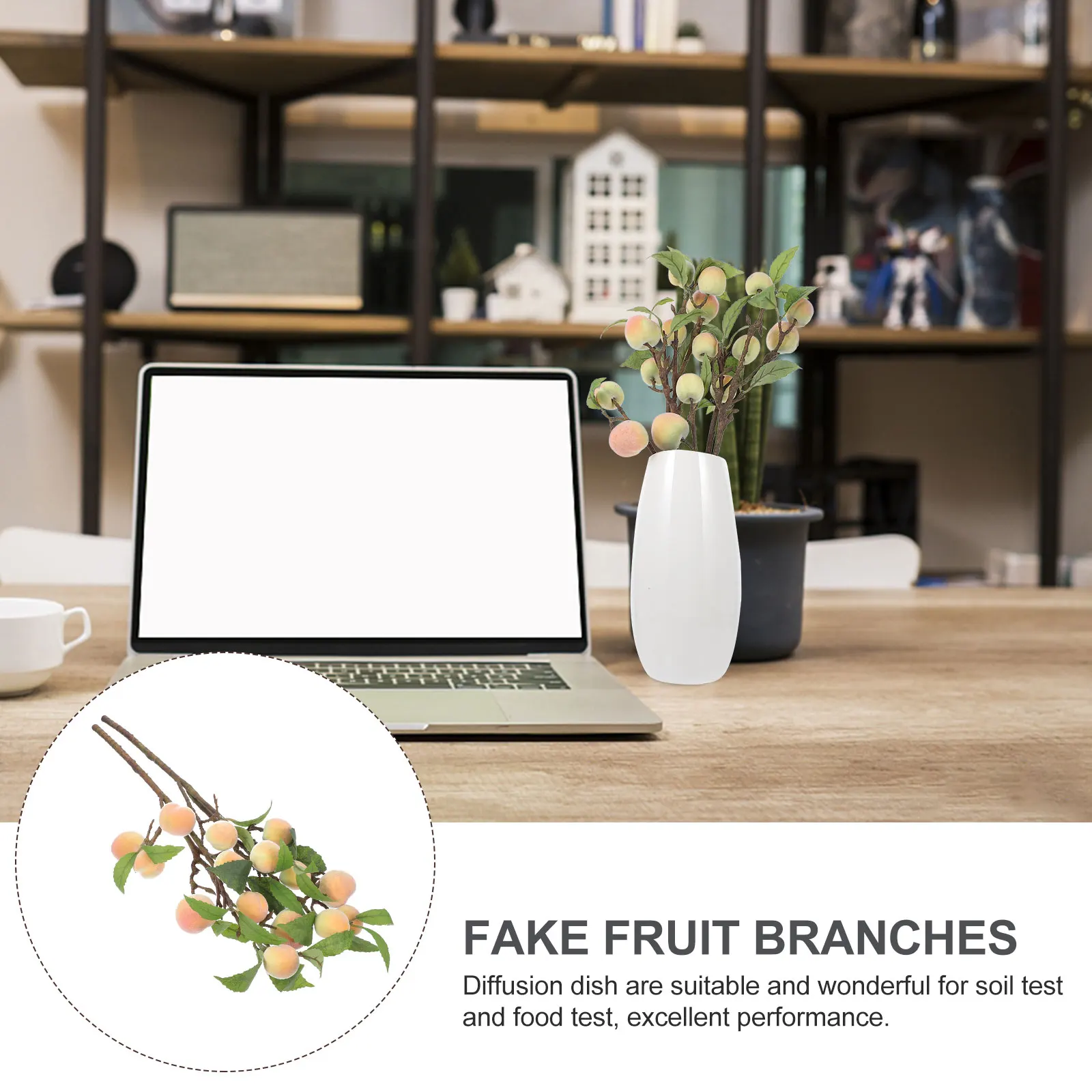

2 Pcs Artificial Peach Decorative Fake Fruit The Flowers Faux Foam Stem Branches