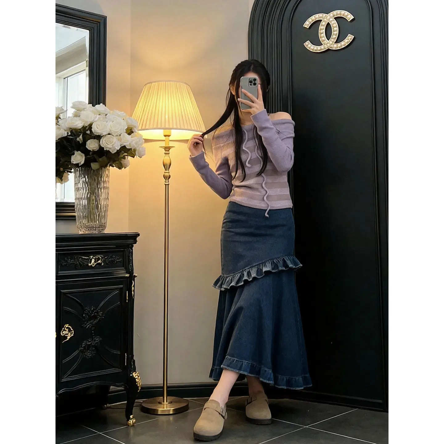 

Женская темно-синяя джинсовая юбка-макси с оборками, асимметричная, с высокой талией, многоярусным подолом, расклешенная, повседневная, винтажная, в уличном стиле