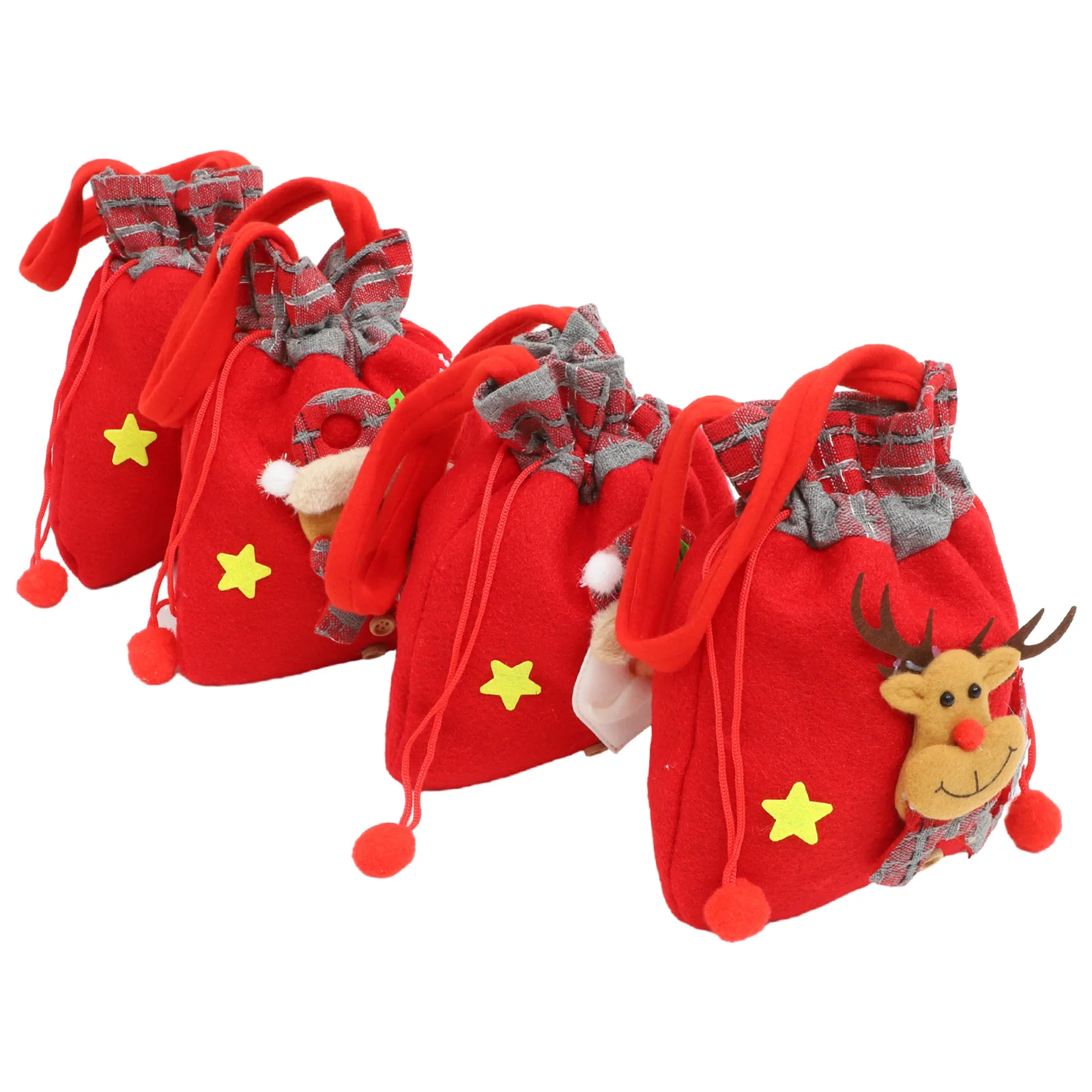 

4Pcs Xmas Gift Bags Christmas Drawstring Wrapping Bags Adorable Design Useful for Small Gifts and Candy Packing
