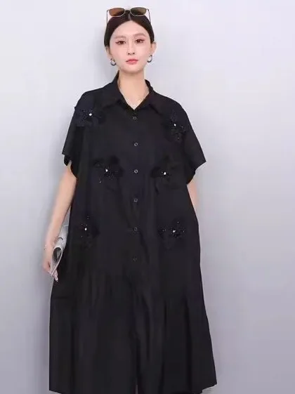 Sommer Neue frauen Lose Große Größe Perle Floral Patchwork Casual ort Sve irt Dr Pendeln Sle A-Line Midi Rock